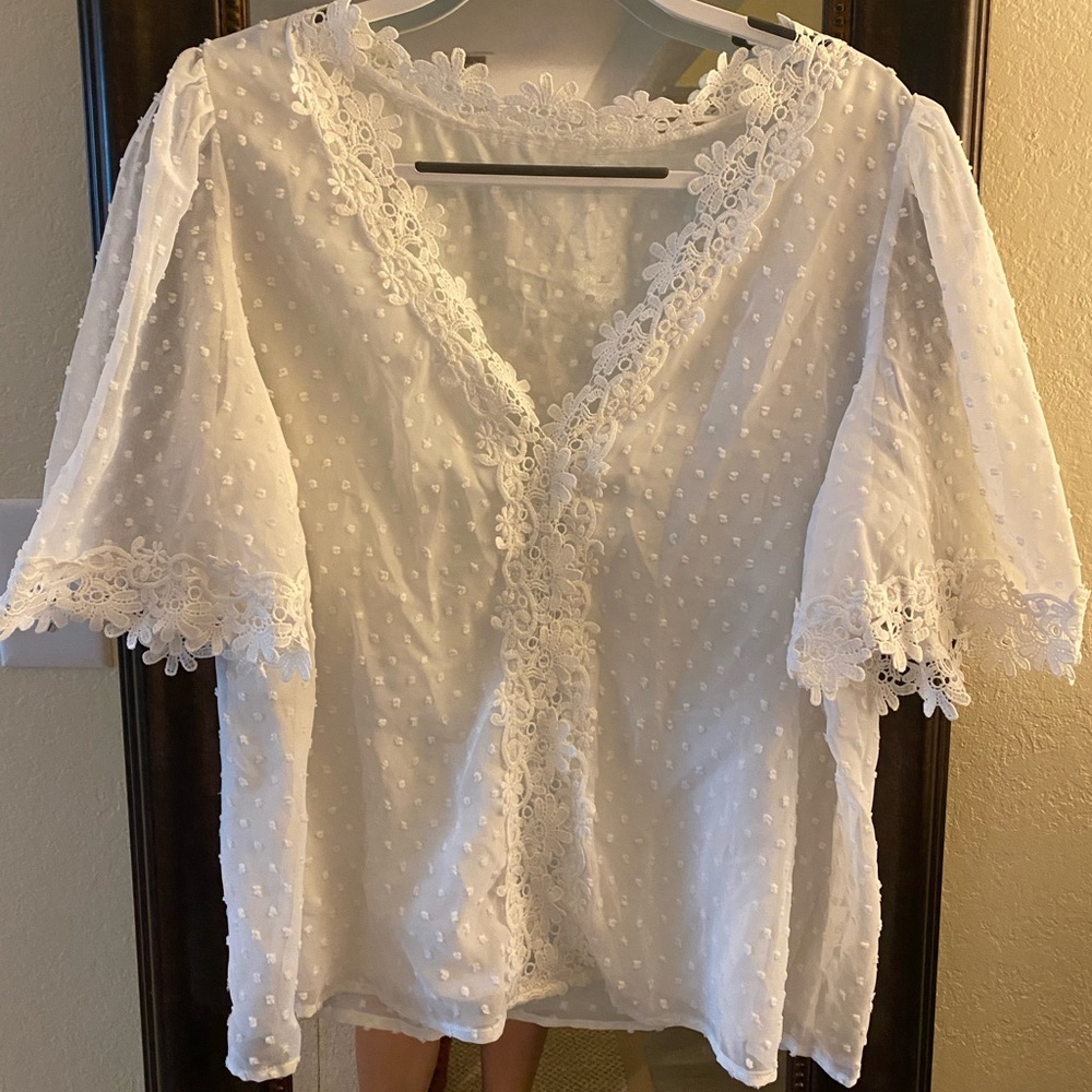 Shein white lace blouse